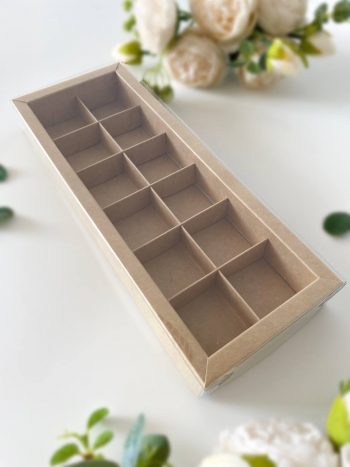 Коробка под 12 конфет с тонкими разделителями, крафт