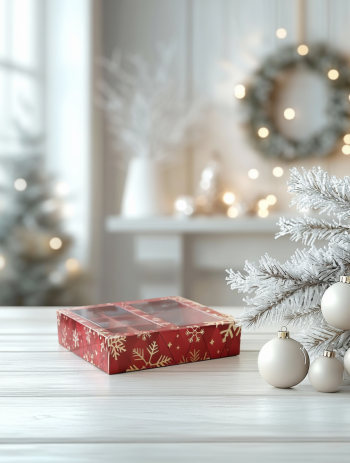 Коробка с окном 8 конфет плитка шоколада Золотые снежинки, 177х178,5х38,5 мм (дно и обечайка) — изображение 2