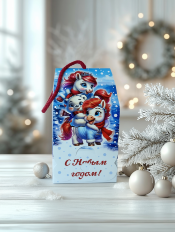 Коробка новогодняя подарочная На полюсе, 100х55х128 мм (домик со шнурком)