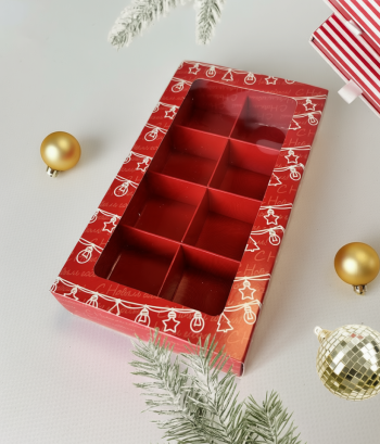 Коробка с окном 8 конфет Гирлянда, 180х100х35 мм (дно и обечайка) — изображение 2