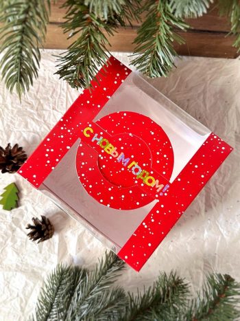 Коробка с окном под под 4 капкейка/пирожных/бенто-торт Новогоднй снегопад, 140*140*80 мм — изображение 2