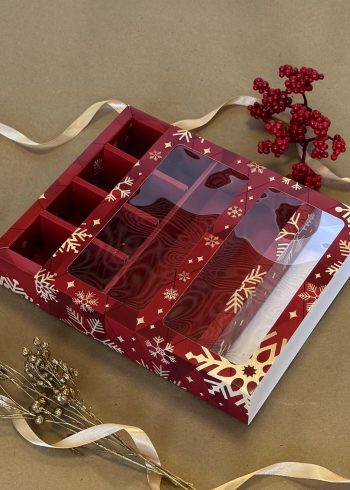 Коробка с окном 8 конфет плитка шоколада Золотые снежинки, 177х178,5х38,5 мм (дно и обечайка) — изображение 4