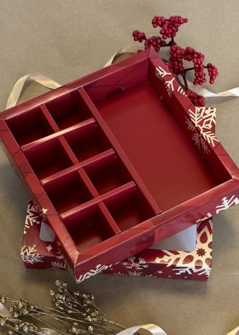 Коробка с окном 8 конфет плитка шоколада Золотые снежинки, 177х178,5х38,5 мм (дно и обечайка) — изображение 5