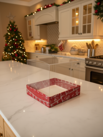Коробка с прозрачной крышкой под под капкейки/пирожные/бенто-торт Праздничная Гирлянда, 100*100*100 мм — изображение 3