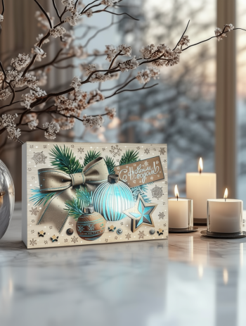 Коробка новогодняя подарочная Новогодняя гармония, 210х150х57 мм (крышка/дно без окна)