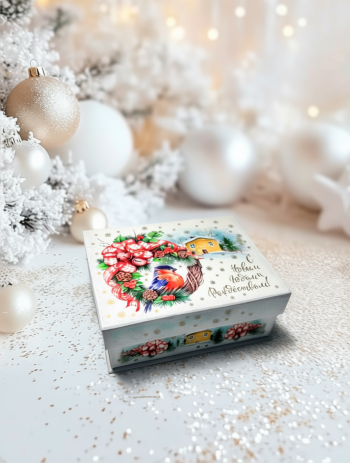 Коробка новогодняя подарочная Снежная мелодия, 158х158х63 мм (крышка/дно без окна)