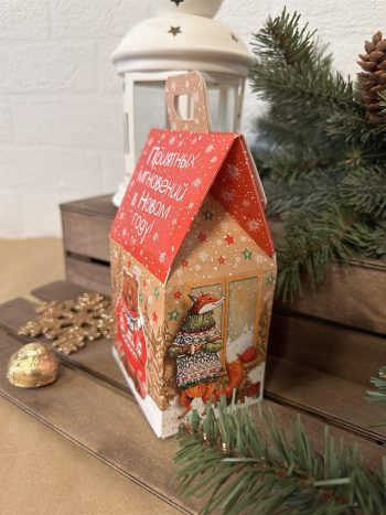Коробка новогодняя подарочная Приятные мгновения, 91х70х157 (+30) мм (домик) — изображение 3