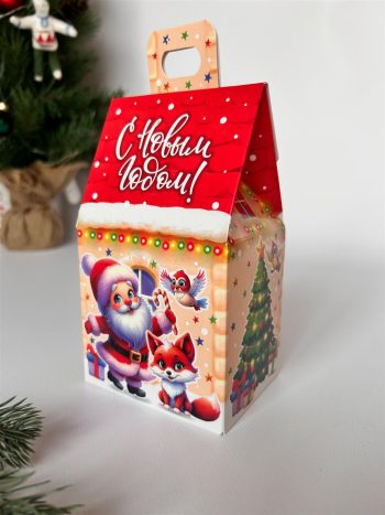 Коробка новогодняя подарочная Зимний праздник, 91х70х157 (+30) мм (домик)