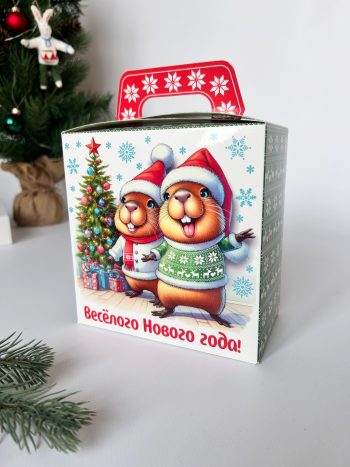 Коробка новогодняя подарочная Весёлые капибары, 145х80х150 (+40) мм — изображение 3