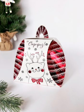 Коробка новогодняя подарочная фонарик Новогоднее веселье, 120х120х115 (+32) мм