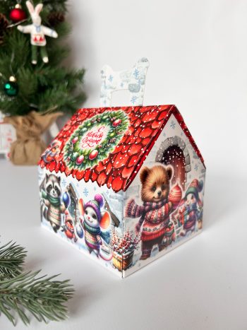 Коробка новогодняя подарочная Когда приходит праздник, 133х116х126 (+45) мм (домик) — изображение 3