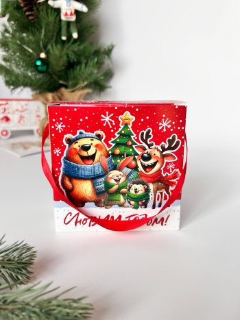 Коробка новогодняя подарочная Весёлая компания, 110х60х110 мм (моноблок с лентой) — изображение 4