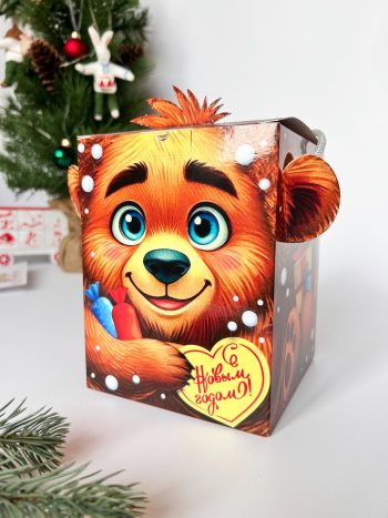 Коробка новогодняя подарочная смекубик Мишка, 120х120х155 мм — изображение 2
