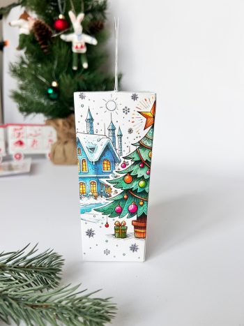 Коробка новогодняя подарочная снежинка Новогодний дворик, 93х61х140 (+67) мм — изображение 3